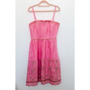 Y2K Express Embroidered Babydoll‎ Mini Dress Pink Size 12 Boho Hippie Coquette